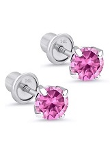 elegant white gold round basket baby October birthstone earrings